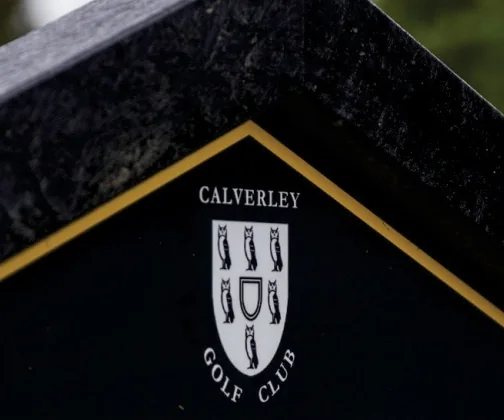 The crest of Calverley Golf Club on its JB Golf tee sign