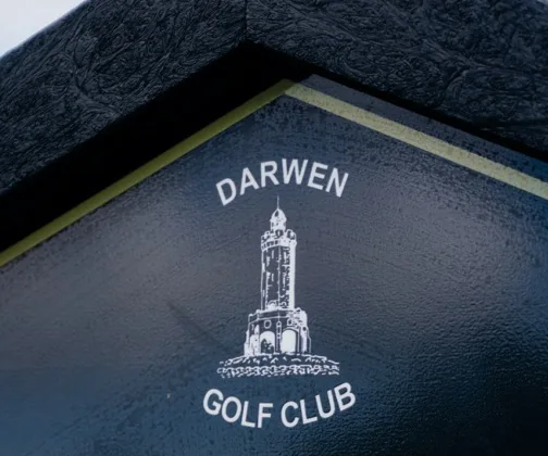 The crest of Darwen Golf Club on its JB Golf tee sign