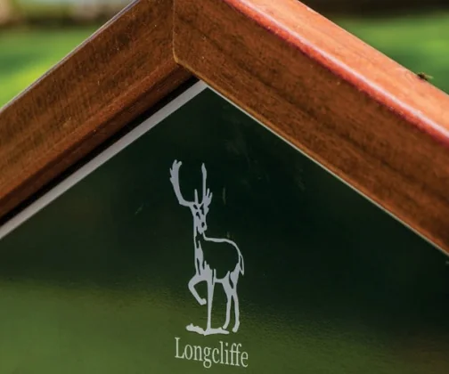 The crest of Longcliffe Golf Club on its JB Golf tee sign