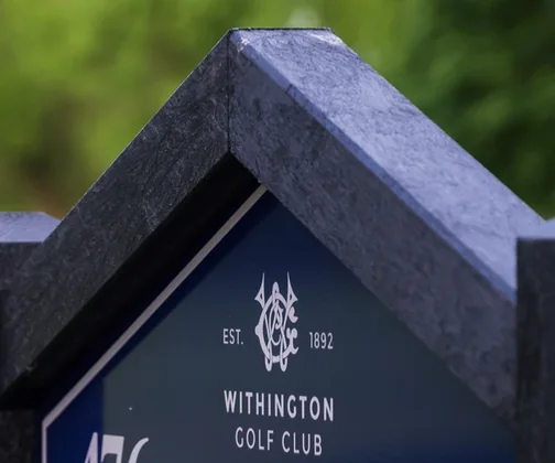 The crest of Withington Golf Club on its JB Golf tee sign