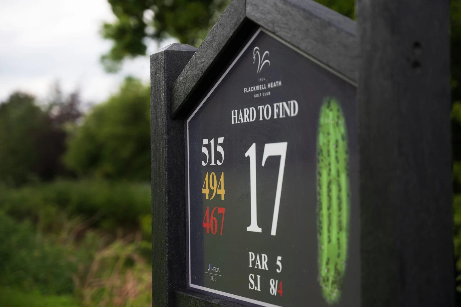 Close-up of the tee sign at Flackwell Heath Golf Club